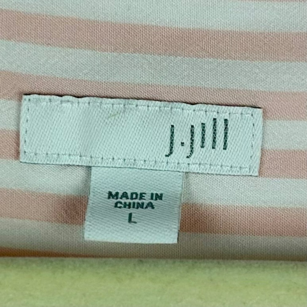 J Jill Stripe‎ Button Down Blouse Women Large Pink White Long Roll Tab Sleeves - Picture 8 of 8